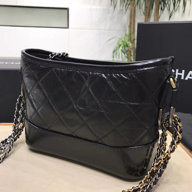 Chanel Gabrielle Small Hobo Bag A91810 Black Aged Calfskin Smooth Calfskin