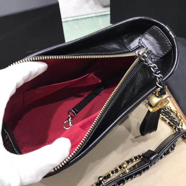 Chanel Gabrielle Small Hobo Bag A91810 Black Aged Calfskin Smooth Calfskin