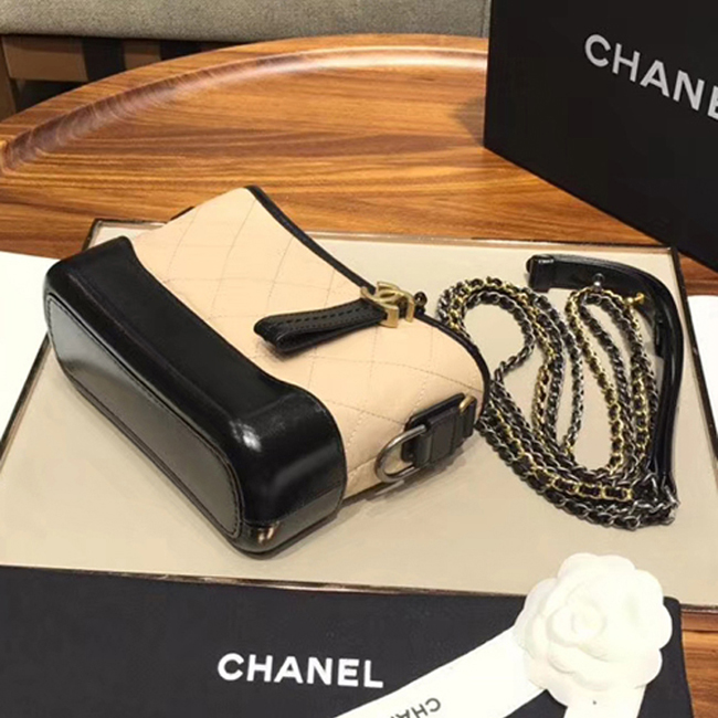 Chanel Gabrielle Small Hobo Bag A91810 Beige Black Aged Calfskin Smooth Calfskin