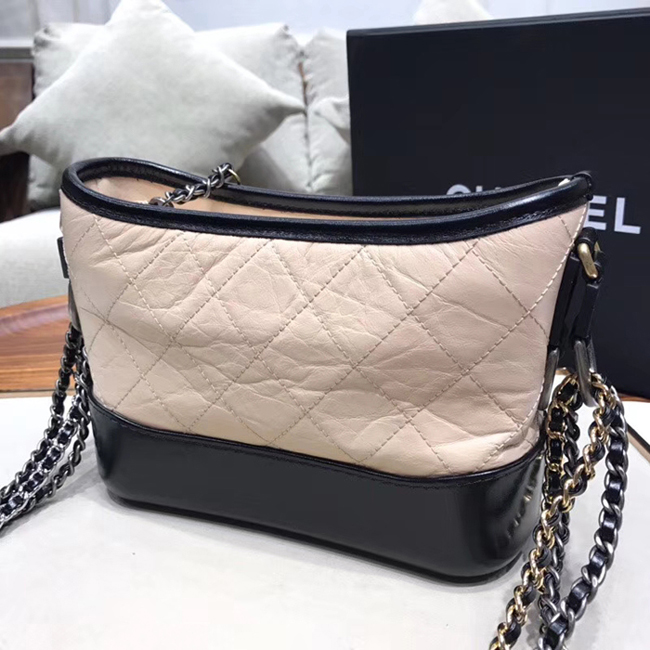 Chanel Gabrielle Small Hobo Bag A91810 Beige Black Aged Calfskin Smooth Calfskin