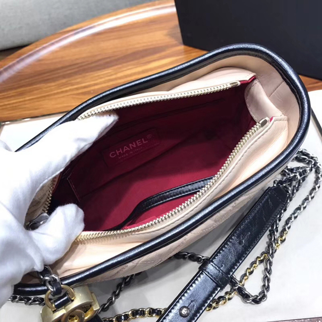 Chanel Gabrielle Small Hobo Bag A91810 Beige Black Aged Calfskin Smooth Calfskin