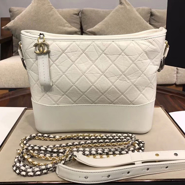 Chanel Gabrielle Large Hobo Bag A93825 White Aged Calfskin Smooth Calfskin