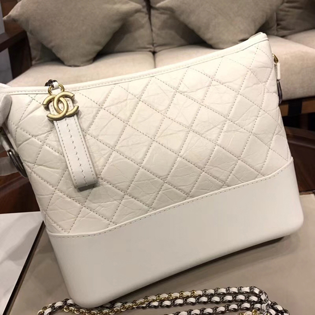 Chanel Gabrielle Large Hobo Bag A93825 White Aged Calfskin Smooth Calfskin