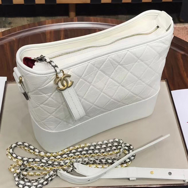 Chanel Gabrielle Large Hobo Bag A93825 White Aged Calfskin Smooth Calfskin