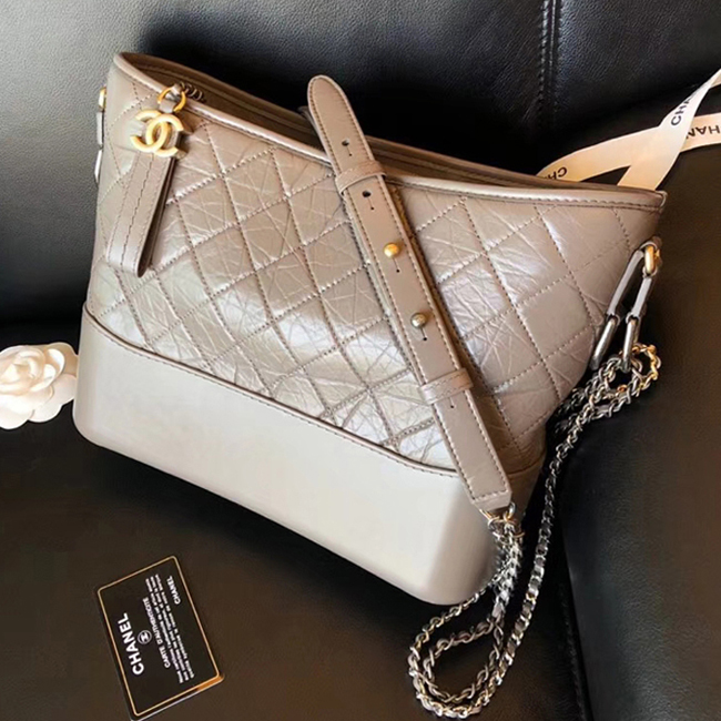 Chanel Gabrielle Large Hobo Bag A93825 Gray Aged Calfskin Smooth Calfskin