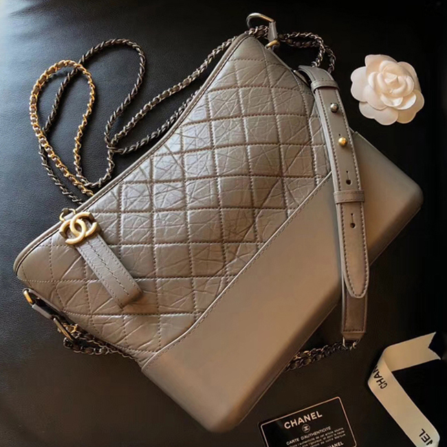 Chanel Gabrielle Large Hobo Bag A93825 Gray Aged Calfskin Smooth Calfskin