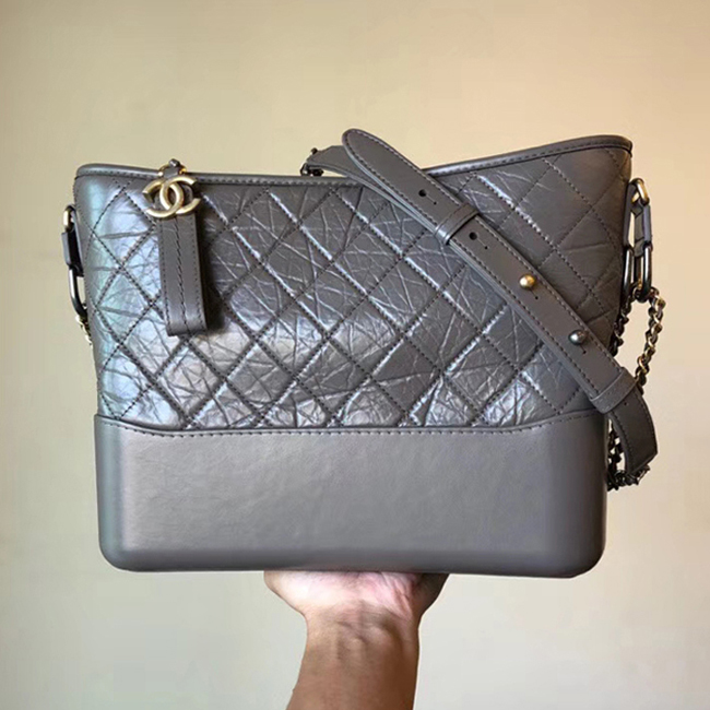 Chanel Gabrielle Large Hobo Bag A93825 Elephant Grey Aged Calfskin Smooth Calfskin