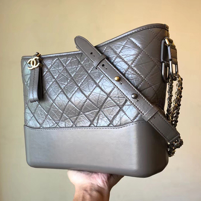 Chanel Gabrielle Large Hobo Bag A93825 Elephant Grey Aged Calfskin Smooth Calfskin