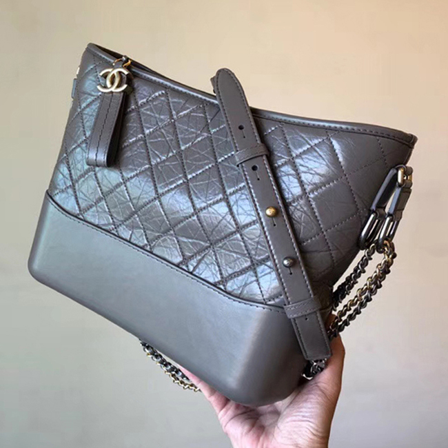 Chanel Gabrielle Large Hobo Bag A93825 Elephant Grey Aged Calfskin Smooth Calfskin