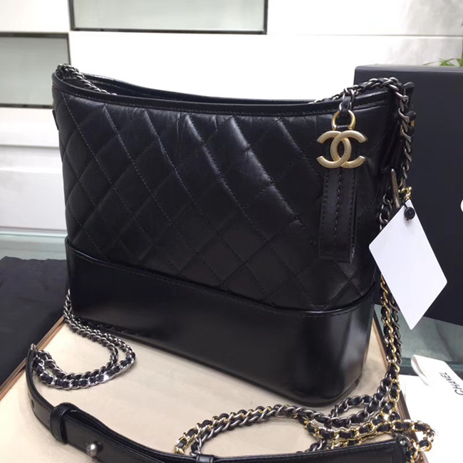 Chanel Gabrielle Large Hobo Bag A93825 Black Aged Calfskin Smooth Calfskin