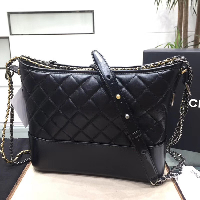 Chanel Gabrielle Large Hobo Bag A93825 Black Aged Calfskin Smooth Calfskin