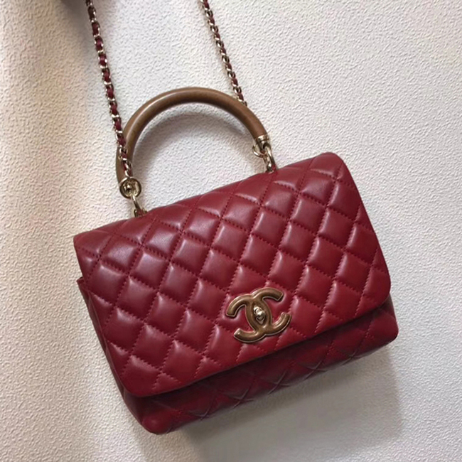 Chanel Flap Bag With Top Handle A57342 Red Lambskin