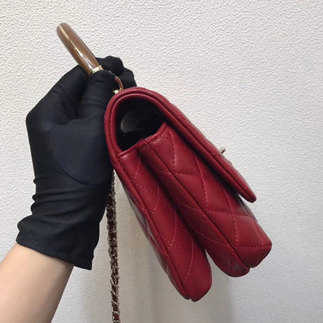 Chanel Flap Bag With Top Handle A57342 Red Lambskin
