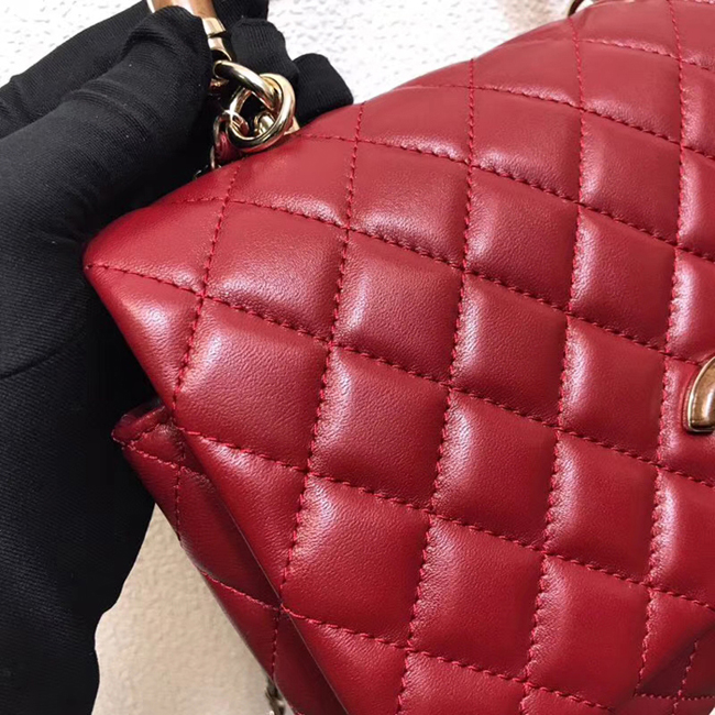 Chanel Flap Bag With Top Handle A57342 Red Lambskin