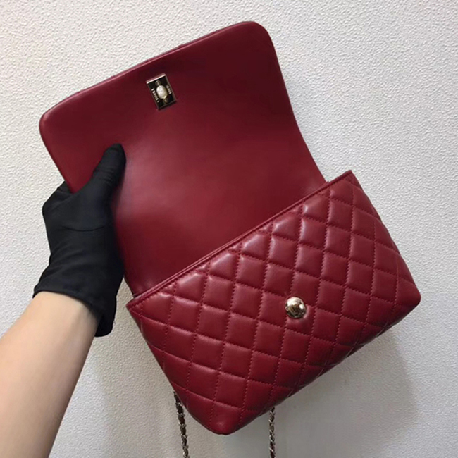 Chanel Flap Bag With Top Handle A57342 Red Lambskin