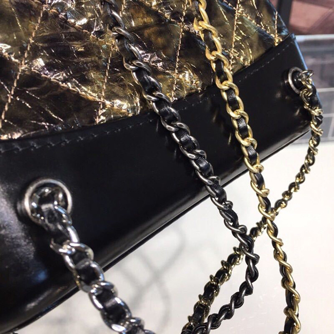 Chanel Gabrielle Small Backpack Bag Metallic Crumpled Goatskin Leather 2018 Black Gold