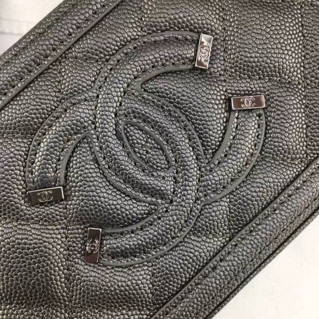 Chanel Classic Clutch with Chain Grained Calfskin & silver-Tone Metal A84450 dark grey 