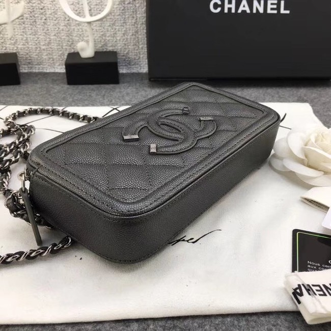 Chanel Classic Clutch with Chain Grained Calfskin & silver-Tone Metal A84450 dark grey 