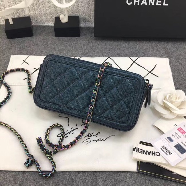 Chanel Classic Clutch with Chain Grained Calfskin & silver-Tone Metal A84450 green 