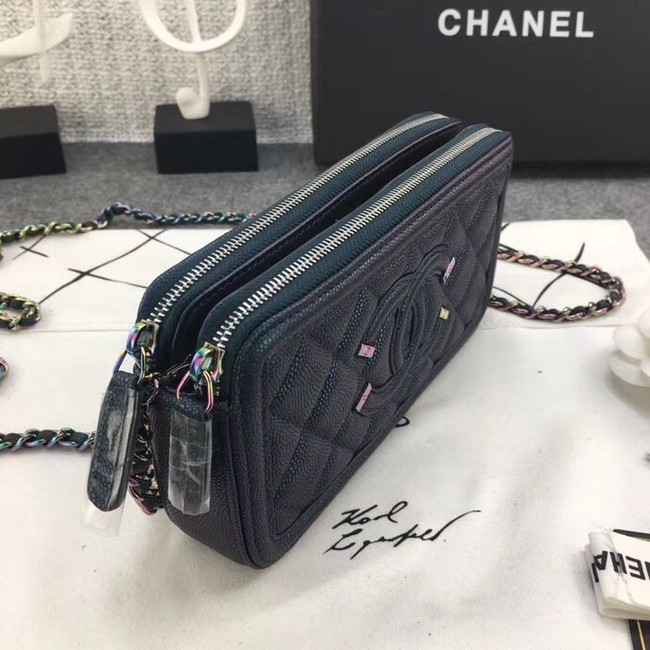 Chanel Classic Clutch with Chain Grained Calfskin & silver-Tone Metal A84450 green 