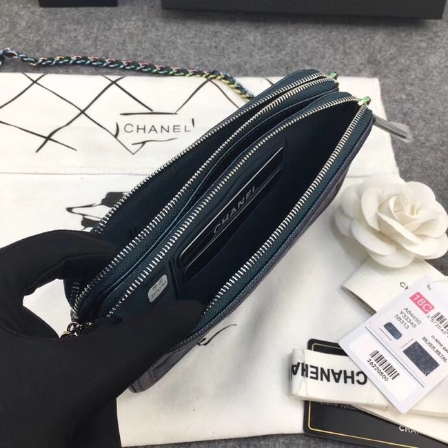 Chanel Classic Clutch with Chain Grained Calfskin & silver-Tone Metal A84450 green 