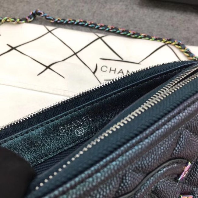 Chanel Classic Clutch with Chain Grained Calfskin & silver-Tone Metal A84450 green 