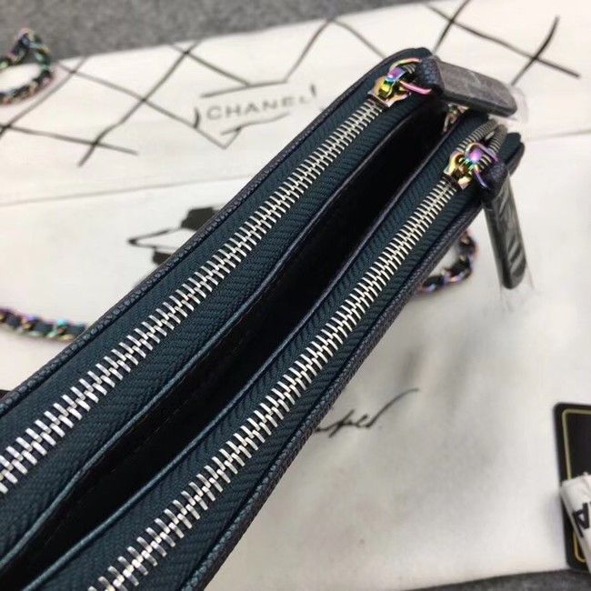 Chanel Classic Clutch with Chain Grained Calfskin & silver-Tone Metal A84450 green 
