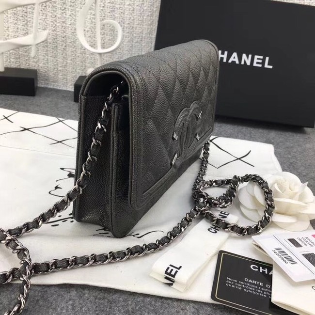 Chanel Classic Clutch with Chain Grained Calfskin & silver-Tone Metal A88447 dark grey 