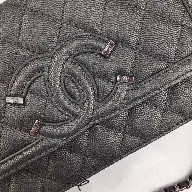 Chanel Classic Clutch with Chain Grained Calfskin & silver-Tone Metal A88447 dark grey 