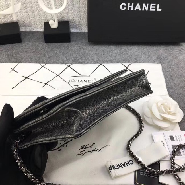 Chanel Classic Clutch with Chain Grained Calfskin & silver-Tone Metal A88447 dark grey 