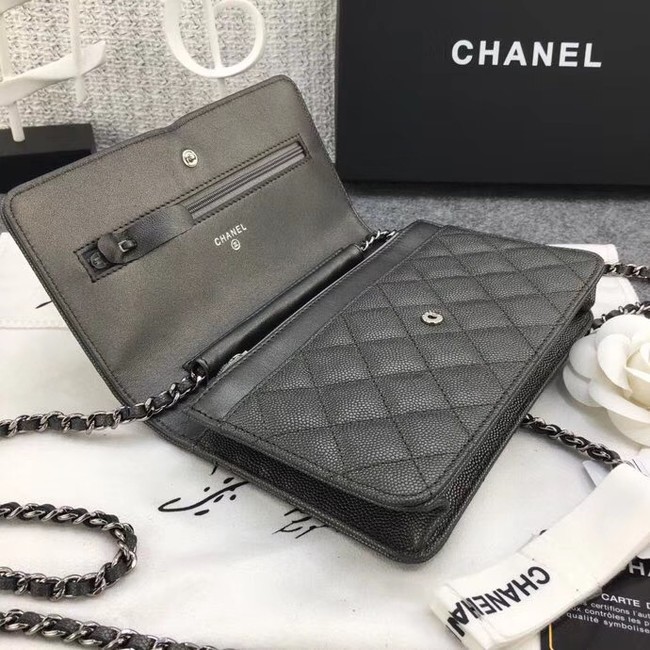 Chanel Classic Clutch with Chain Grained Calfskin & silver-Tone Metal A88447 dark grey 