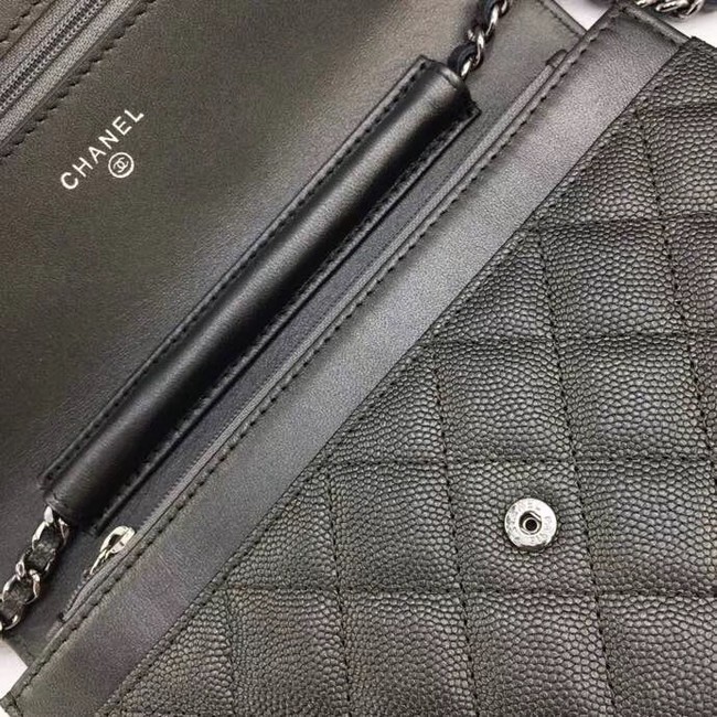 Chanel Classic Clutch with Chain Grained Calfskin & silver-Tone Metal A88447 dark grey 