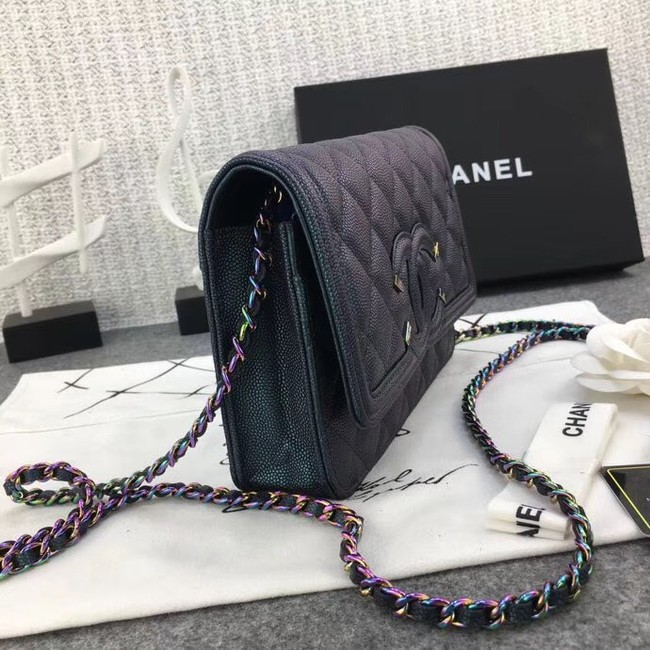 Chanel Classic Clutch with Chain Grained Calfskin & silver-Tone Metal A88447 green 