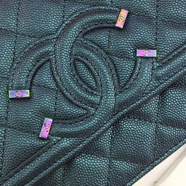 Chanel Classic Clutch with Chain Grained Calfskin & silver-Tone Metal A88447 green 
