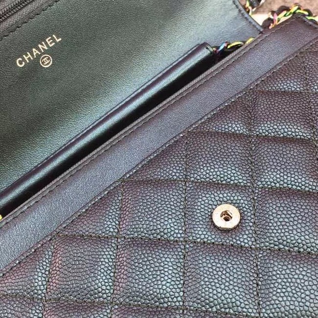Chanel Classic Clutch with Chain Grained Calfskin & silver-Tone Metal A88447 green 