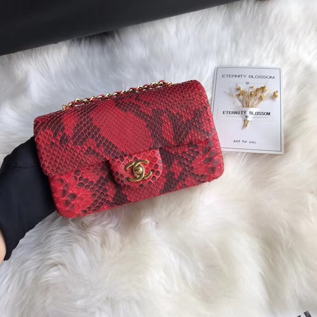 Chanel Mini Flap Bag Python & Gold-Tone Metal A69900 red 