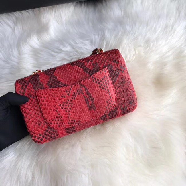 Chanel Mini Flap Bag Python & Gold-Tone Metal A69900 red 