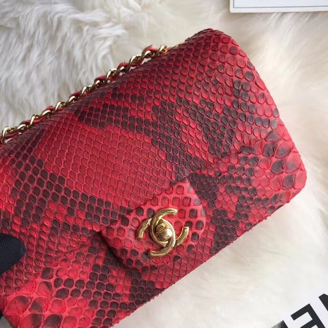 Chanel Mini Flap Bag Python & Gold-Tone Metal A69900 red 