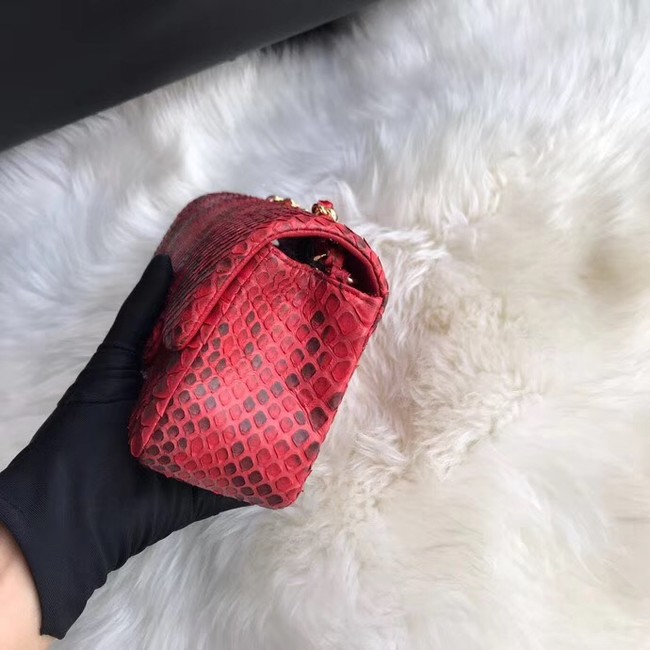 Chanel Mini Flap Bag Python & Gold-Tone Metal A69900 red 
