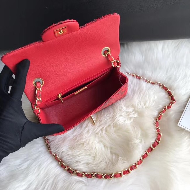 Chanel Mini Flap Bag Python & Gold-Tone Metal A69900 red 