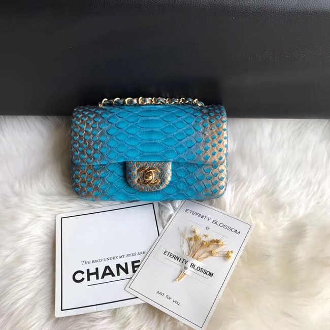 Chanel Mini Flap Bag Python & Gold-Tone Metal A69900 blue&gold