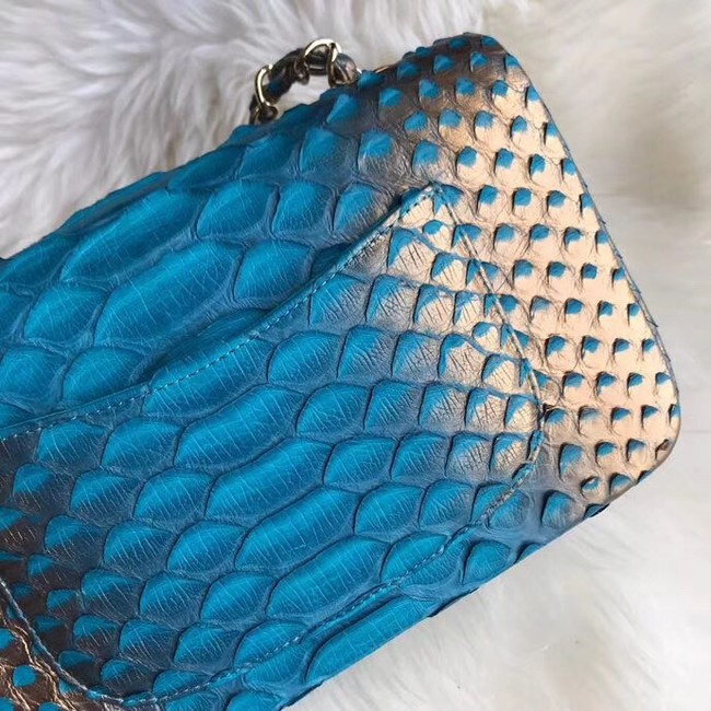Chanel Mini Flap Bag Python & Gold-Tone Metal A69900 blue&gold 