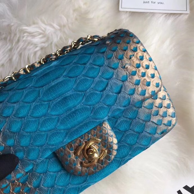 Chanel Mini Flap Bag Python & Gold-Tone Metal A69900 blue&gold 