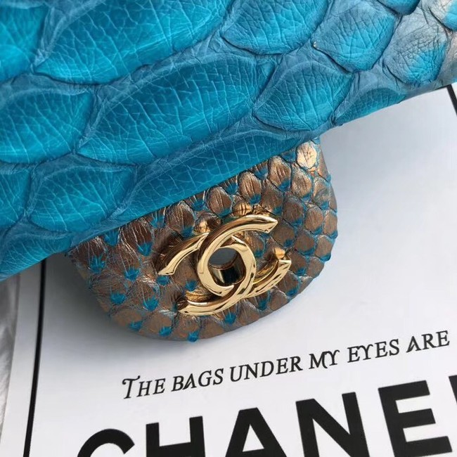 Chanel Mini Flap Bag Python & Gold-Tone Metal A69900 blue&gold 