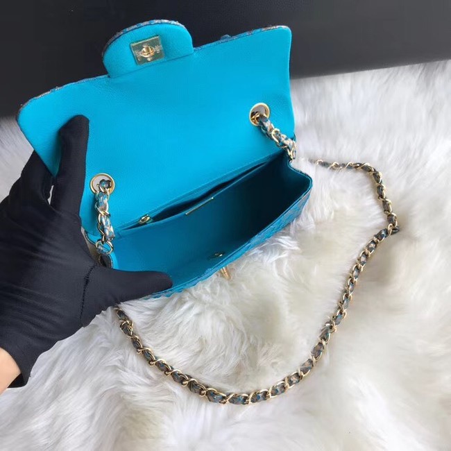 Chanel Mini Flap Bag Python & Gold-Tone Metal A69900 blue&gold 