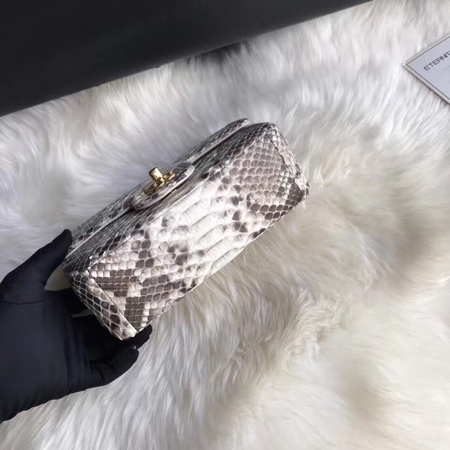 Chanel Mini Flap Bag Python & Gold-Tone Metal A69900 grey 