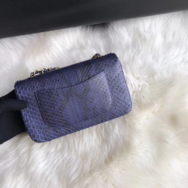 Chanel Mini Flap Bag Python & Gold-Tone Metal A69900 dark blue 
