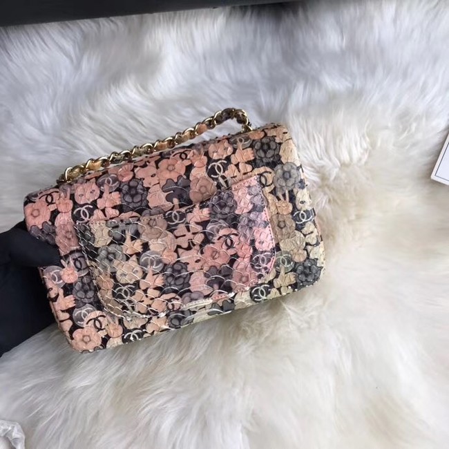 Chanel Mini Flap Bag Python & Gold-Tone Metal B69900 pink 