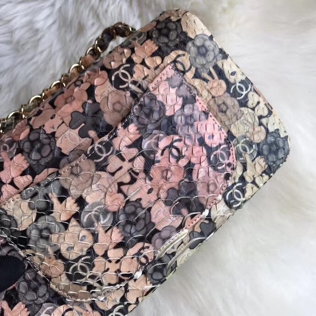 Chanel Mini Flap Bag Python & Gold-Tone Metal B69900 pink 