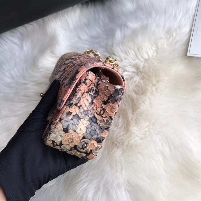Chanel Mini Flap Bag Python & Gold-Tone Metal B69900 pink 
